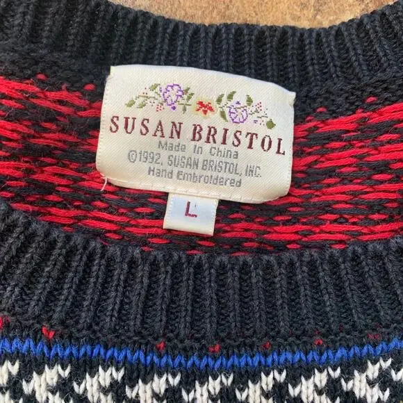 Vintage 90s Susan Bristol Scottie Dog Fair Isle Red Plaid Knit Sweater Large - Picture 10 of 12